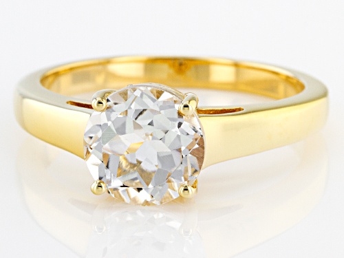 2.37ct Round White Topaz 18k Yellow Gold Over Sterling Silver April Birthstone Ring - Size 10
