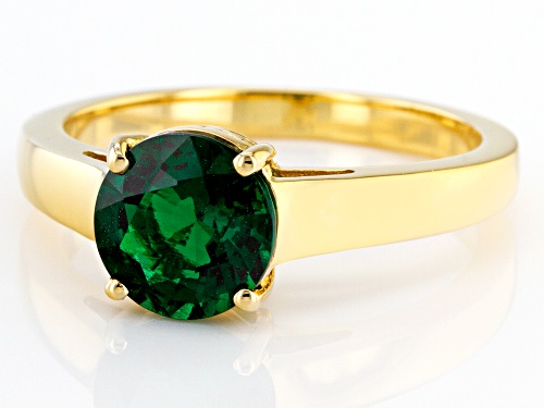 1.57ct Round Lab Created Emerald 18k Yellow Gold Over Sterling Silver May Birthstone Ring - Size 10