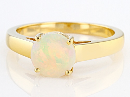 1.04ct Round Ethiopian Opal 18k Yellow Gold Over Sterling Silver October Birthstone Ring - Size 8