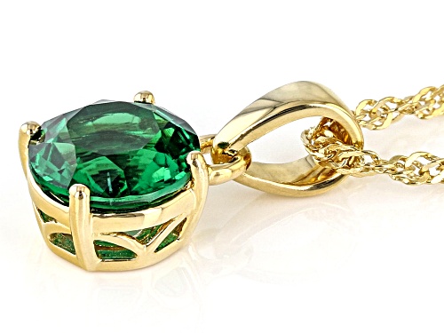 1.57ct Round Lab Created Emerald 18k Yellow Gold Over  Silver May Birthstone Pendant With Chain