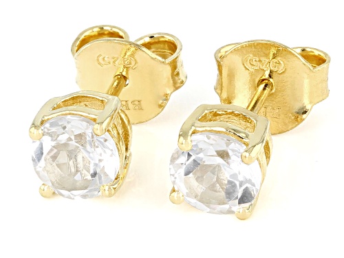 1.79ctw Round White Topaz 18k Yellow Gold Over Sterling Silver April Birthstone Stud Earrings