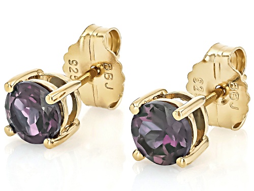 1.70ctw Round Lab Alexandrite 18k Yellow Gold Over Sterling Silver June Birthstone Stud Earrings