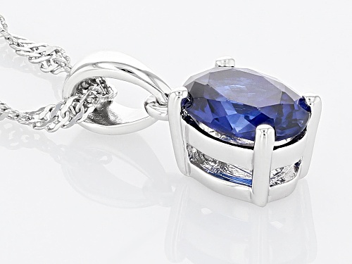 1.27ct Oval Lab Created Blue Sapphire Rhodium Over Silver September Birthstone Pendant Chain