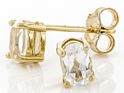 0.92ctw Oval White Topaz 18K Yellow Gold Over Sterling Silver April Birthstone Stud Earrings