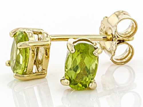 0.85ctw Oval Manchurian Peridot™ 18K Yellow Gold Over Silver August Birthstone Stud Earrings