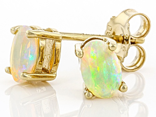0.42ctw Oval Ethiopian Opal 18K Yellow Gold Over Sterling Silver October Birthstone Stud Earrings