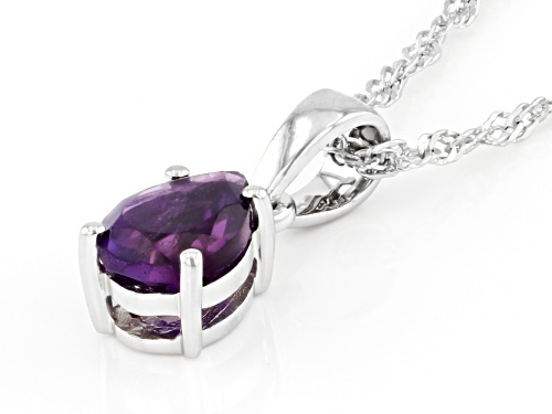0.93ct Pear Amethyst Rhodium Over Sterling Silver February Birthstone Pendant With Chain