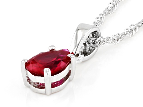 1.09ct Pear Lab Created Ruby Rhodium Over Sterling Silver July Birthstone Pendant With Chain