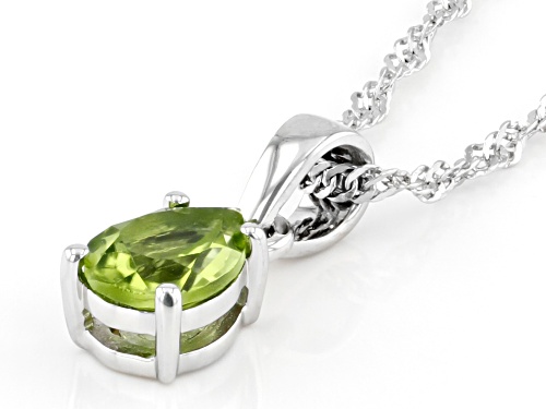 0.96ct Pear Manchurian Peridot™ Rhodium Over Sterling Silver August Birthstone Pendant With Chain
