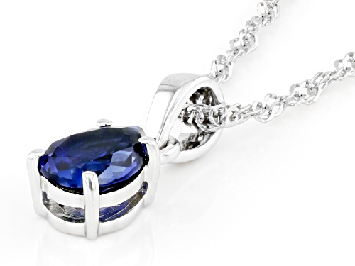 1.15ct Pear Lab Blue Sapphire Rhodium Over Sterling Silver September Birthstone Pendant With Chain