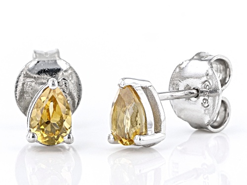 0.65ctw Pear Citrine Rhodium Over Sterling Silver November Birthstone Earrings