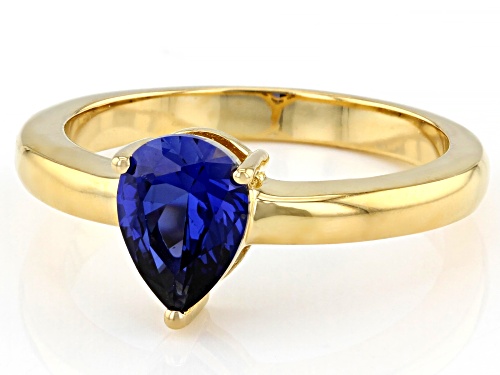 1.15ct Pear Lab Created Blue Sapphire 18K Yellow Gold Over Sterling Silver September Birthstone Ring - Size 10