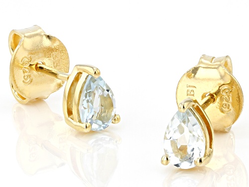0.64ctw Pear Shaped Aquamarine 18K Yellow Gold Over Sterling Silver March Birthstone Earrings