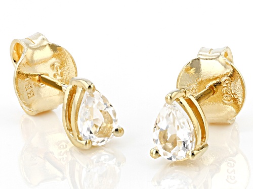 0.77ctw Pear Shaped White Topaz 18K Yellow Gold Over Sterling Silver April Birthstone Earrings