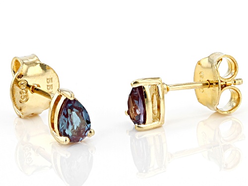 0.82ctw Pear Shaped Lab Alexandrite 18K Yellow Gold Over Sterling Silver June Birthstone Earrings