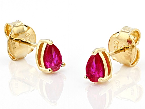 0.75ctw Pear Shaped Lab Created Ruby 18K Yellow Gold Over Sterling Silver July Birthstone Earrings