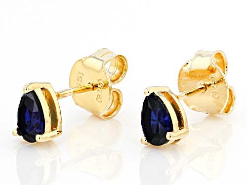 0.80ctw Pear Shaped Lab Blue Sapphire 18K Yellow Gold Over Silver September Birthstone Earrings