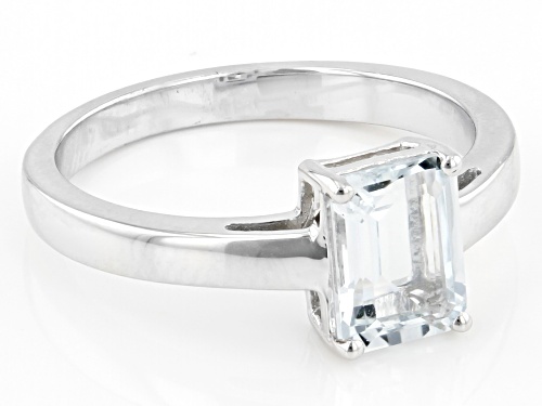 1.19ct Rectangular Octagonal Aquamarine Rhodium Over Sterling Silver March Birthstone Ring - Size 9