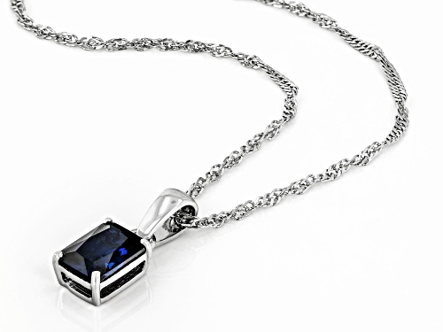 1.45ct Lab Created Blue Sapphire Rhodium Over Sterling Silver Birthstone Pendant With Chain