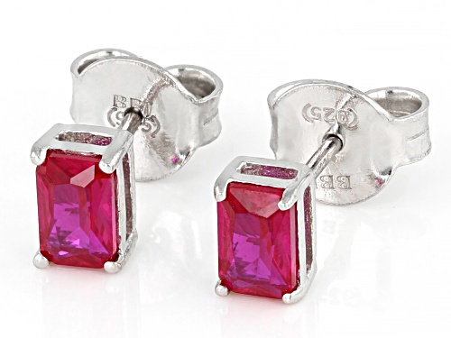 1.19ctw Rectangular Octagonal Lab Created Ruby Rhodium Over Sterling Silver July Birthstone Earrings