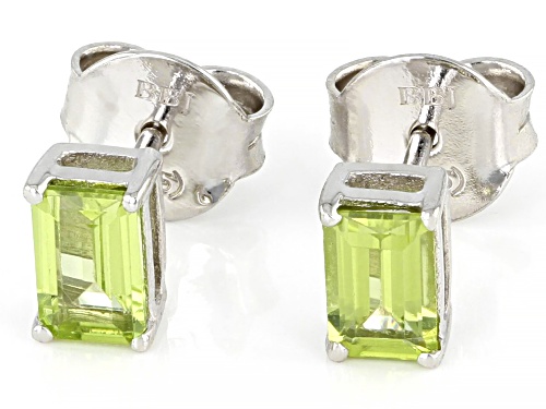 1.02ctw Rectangular Manchurian Peridot™ Rhodium Over Sterling Silver August Birthstone Earrings