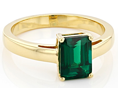 1.19ct Rectangular Octagonal Lab Created Emerald 18k Yellow Gold Over Silver May Birthstone Ring - Size 7