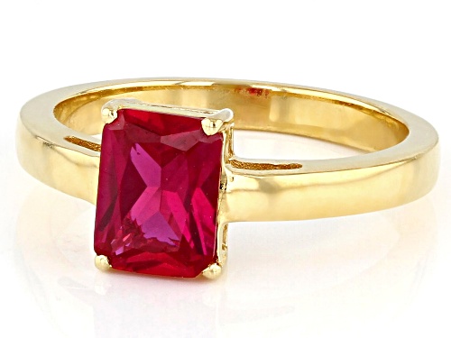 1.36ct Rectangular Octagonal Lab Created Ruby 18k Yellow Gold Over Silver July Birthstone Ring - Size 8