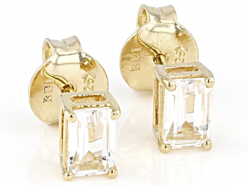 1.19ctw Rectangular Octagonal White Topaz 18k Yellow Gold Over Silver April Birthstone Earrings
