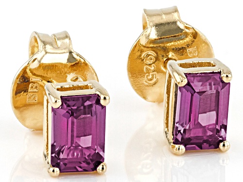 1.10ctw Rectangular Octagonal Lab Alexandrite 18k Yellow Gold Over Silver June Birthstone Earrings