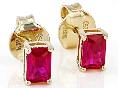 1.19ctw Rectangular Octagonal Lab Ruby 18k Yellow Gold Over Sterling Silver July Birthstone Earrings