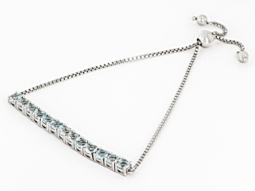 2.54ctw Round Aquamarine Rhodium Over Sterling Silver Bolo Bracelet