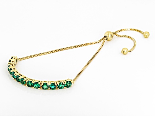 2.64ctw Round Lab Created Emerald 18k Yellow Gold Over Sterling Silver Bolo Bracelet