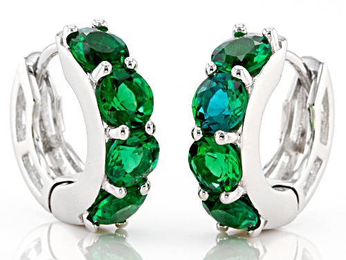 1.63ctw Round Lab Created Emerald Rhodium Over Sterling Silver May Birthstone Huggie Hoop Earrings