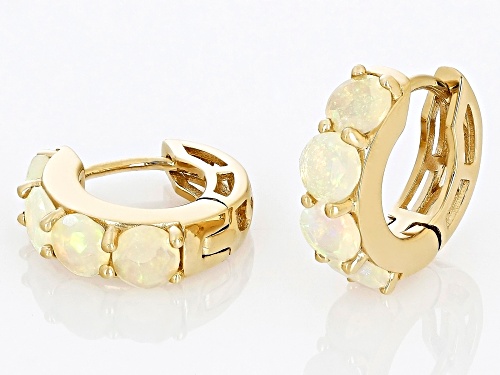 1.16ctw Ethiopian Opal 18k Yellow Gold Over Sterling Silver October Birthstone Huggie Hoop Earrings