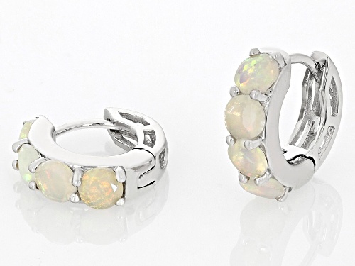 1.16ctw Round Ethiopian Opal Rhodium Over Sterling Silver October Birthstone Huggie Hoop Earrings