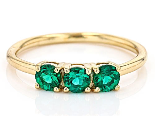 0.61ctw Round Lab Created Emerald 18k Yellow Gold Over Sterling Silver May Birthstone 3-Stone Ring - Size 6