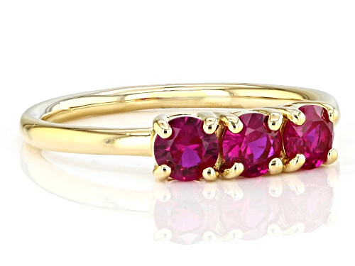 0.77ctw Round Lab Created Ruby 18k Yellow Gold Over Sterling Silver July Birthstone 3-Stone Ring - Size 8