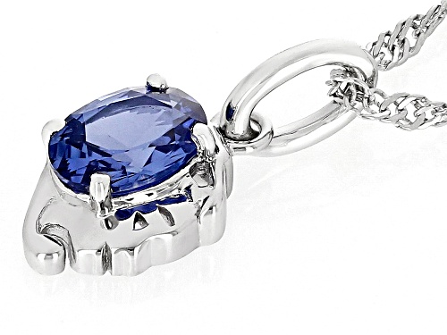 .71ct Oval Lab Created Blue Sapphire Rhodium Over Sterling Silver Virgo Pendant With Chain