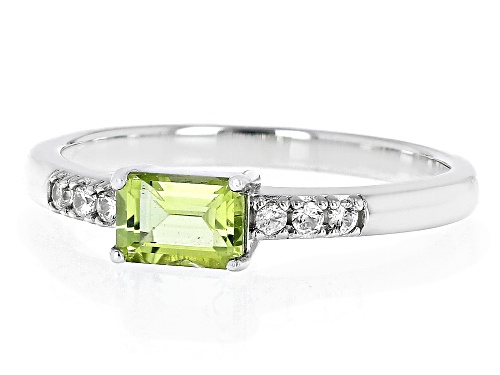 .58ctw Manchurian Peridot™ & White Zircon Rhodium Over Sterling Silver August Birthstone Ring - Size 7