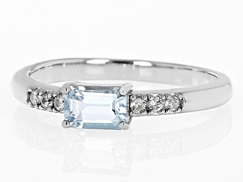.60ct Glacier Topaz™ With .07ctw White Zircon Rhodium Over Silver December Birthstone Ring - Size 10
