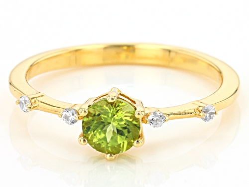 .58ctw Manchurian Peridot™ with White Zircon 18k Yellow Gold Over Silver August Birthstone Ring - Size 8