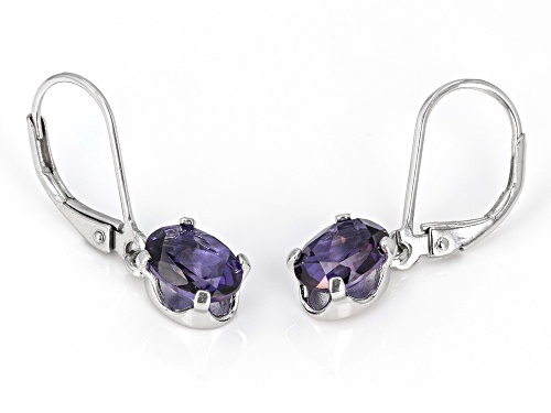 3.10ctw Oval Purple Topaz Rhodium Over Sterling Silver Solitaire Dangle Earrings