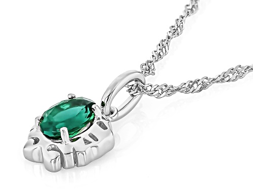 0.59ct Oval Lab Created Emerald Rhodium Over Sterling Silver Gemini Birthstone Pendant With Chain