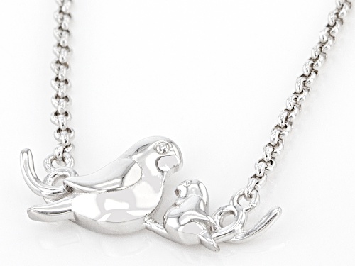 Rhodium Over Sterling Silver Momma Bird With Baby Chick 18