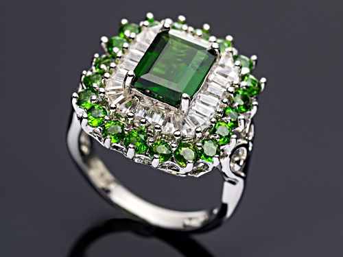 3.87ctw Chrome Diopside With 1.66ctw White Zircon Sterling Silver Ring - Size 12