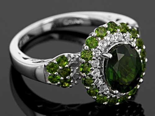 3.08ctw Oval And Round Chrome Diopside With .29ctw Round White Topaz Sterling Silver Ring - Size 12