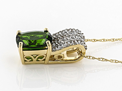 .65ct Russian Chrome Diopside With .12ctw Round White Zircon 10k Yellow Gold Pendant With Chain