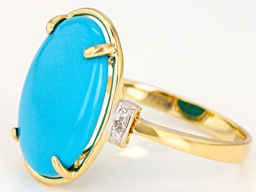 16X12mm Sleeping Beauty Turquoise and  .01ctw Round White 2 Diamond accent 14k Yellow Gold Ring - Size 6