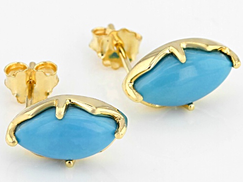 10x5mm Marquise Sleeping Beauty Turquoise Solitaire 10k Yellow Gold Stud Earrings
