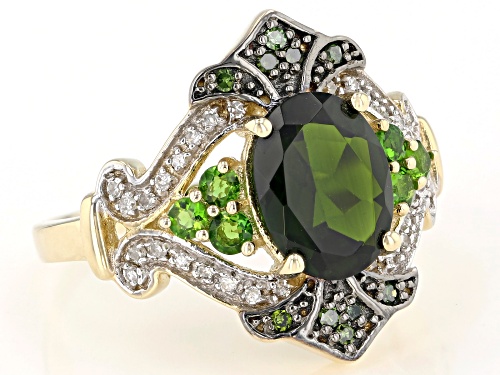 1.81ctw Oval And Round Chrome Diopside With .13ctw Diamond Accents 10k Yellow Gold Ring - Size 6